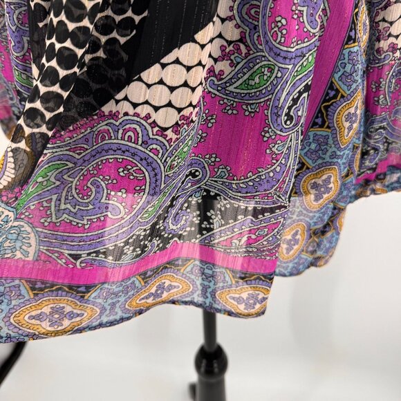 Rose Olive Sheer Babydoll Top Womens M‎ Balloon Sleeve Metallic Threads Fairy - Picture 7 of 8